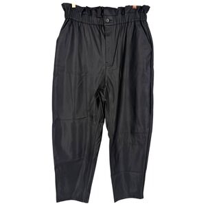 NWT Zara Baggy Faux Leather High Rise Elastic Paperbag Waist Pants Black Size 12